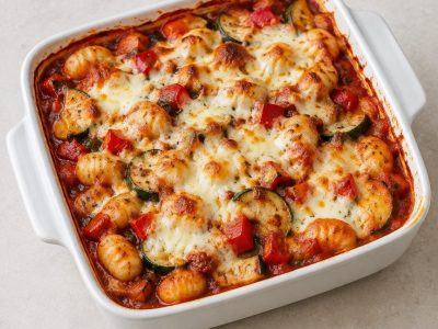Gnocchi ovenschotel met groenten en mozzarella